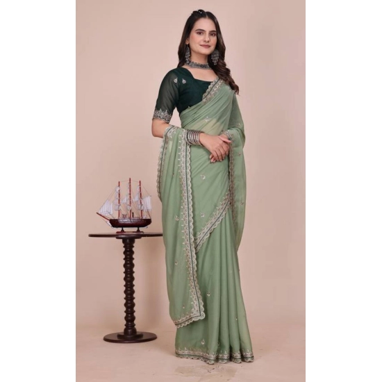 Generic Women's Georgette Embellished Saree With Unstitched Blouse 5.5Mtr (Pista Green) Generic Women's Georgette Embellished Saree With Unstitched Blouse 5.5Mtr (Pista Green)