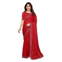 Generic Women's Georgette Printed Saree With Unstitched Blouse 5.5Mtr (Red)