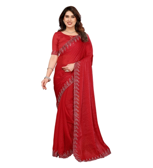 Generic Women's Georgette Printed Saree With Unstitched Blouse 5.5Mtr (Red)