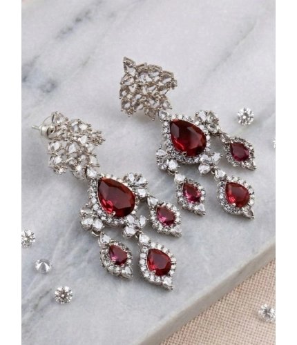 Generic Women's Brass Silver Plated Drop Earrings (Red)