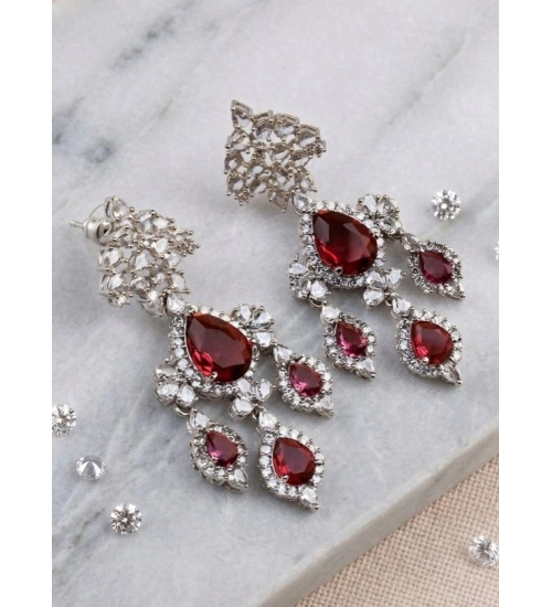 Generic Women's Brass Silver Plated Drop Earrings (Red)