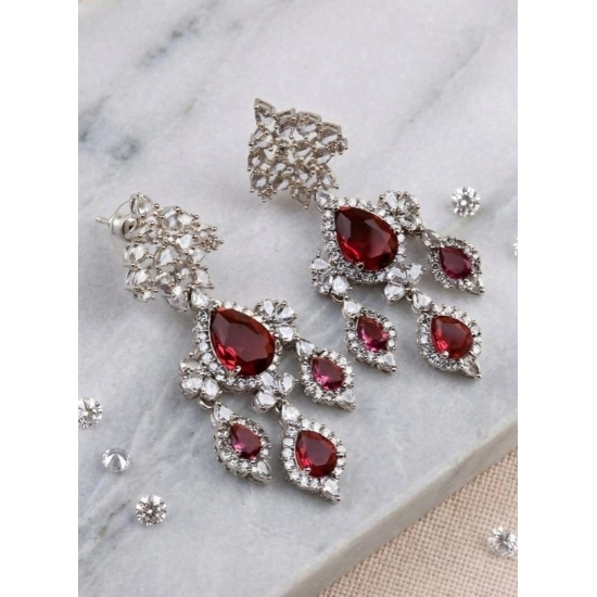 Generic Women's Brass Silver Plated Drop Earrings (Red) Generic Women's Brass Silver Plated Drop Earrings (Red)