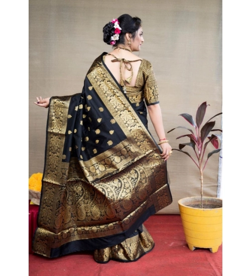 Generic Women's Soft Litchi Silk Jacquard Work Saree With Unstitched Blouse 5.5Mtr (Black) Generic Women's Soft Litchi Silk Jacquard Work Saree With Unstitched Blouse 5.5Mtr (Black)