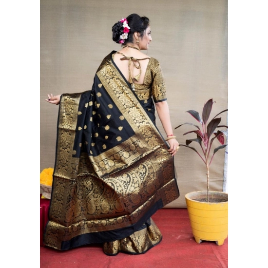 Generic Women's Soft Litchi Silk Jacquard Work Saree With Unstitched Blouse 5.5Mtr (Black) Generic Women's Soft Litchi Silk Jacquard Work Saree With Unstitched Blouse 5.5Mtr (Black)