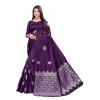 Generic Women's Soft Lichi Silk Printed Saree With Unstitched Blouse 5.5Mtr (Purple)
