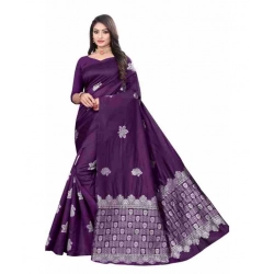 Generic Women's Soft Lichi Silk Printed Saree With Unstitched Blouse 5.5Mtr (Purple)