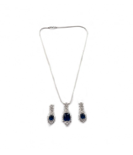 Generic Women's Brass Silver Plated Pendant Set (Blue)