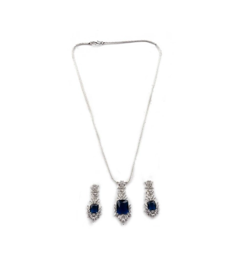 Generic Women's Brass Silver Plated Pendant Set (Blue) Generic Women's Brass Silver Plated Pendant Set (Blue)