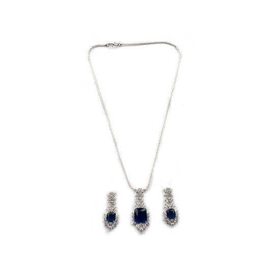 Generic Women's Brass Silver Plated Pendant Set (Blue) Generic Women's Brass Silver Plated Pendant Set (Blue)