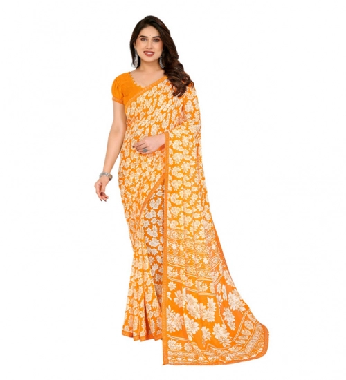 Generic Women's Georgette Printed Saree With Unstitched Blouse 5.5Mtr (Yellow)