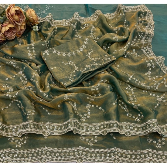 Generic Women's Silk Embellished Saree With Unstitched Blouse 5.5Mtr (Green) Generic Women's Silk Embellished Saree With Unstitched Blouse 5.5Mtr (Green)