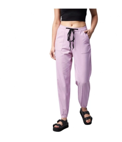 Generic Women's Coton Twill Solid Elasticated Trousers (Lavender)