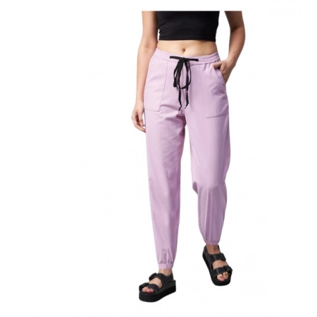 Generic Women's Coton Twill Solid Elasticated Trousers (Lavender)