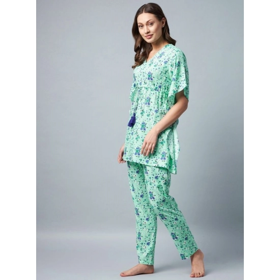 Generic Women's Rayon Floral Kaftan Sleeve Night Suit (Green - Blue) Generic Women's Rayon Floral Kaftan Sleeve Night Suit (Green - Blue)