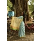 Generic Women's Linen Printed Saree With Unstitched Blouse 5.5Mtr (Blue)