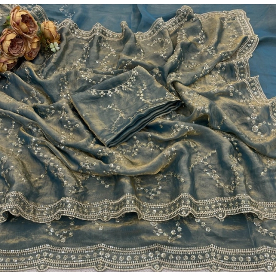 Generic Women's Silk Embellished Saree With Unstitched Blouse 5.5Mtr (Grey) Generic Women's Silk Embellished Saree With Unstitched Blouse 5.5Mtr (Grey)