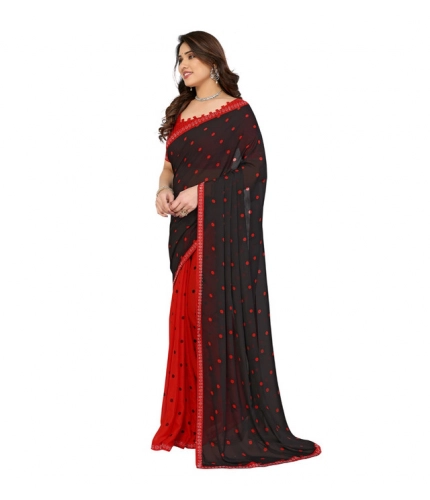 Generic Women's Georgette Printed Saree With Unstitched Blouse 5.5Mtr (Black-Red) Generic Women's Georgette Printed Saree With Unstitched Blouse 5.5Mtr (Black-Red)