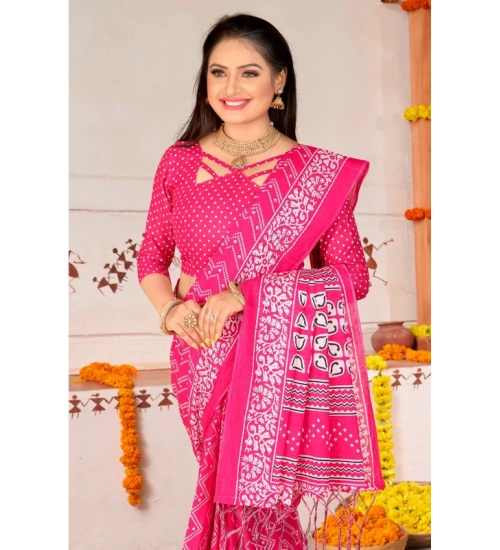 Generic Women's Soft Pure Cotton Printed Saree With Unstitched Blouse 5.5Mtr (Pink)