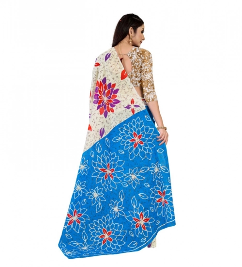 Generic Women's Soft Pure Cotton Printed Saree With Unstitched Blouse 5.5Mtr (Multicolor)