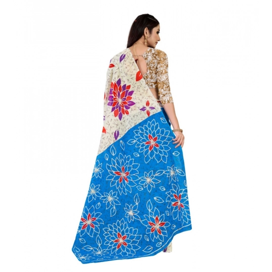 Generic Women's Soft Pure Cotton Printed Saree With Unstitched Blouse 5.5Mtr (Multicolor)