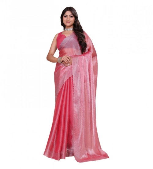 Generic Women's Jimmy choo Embellished Bollywood Saree With Unstitched Blouse 5.5Mtr (Pink)