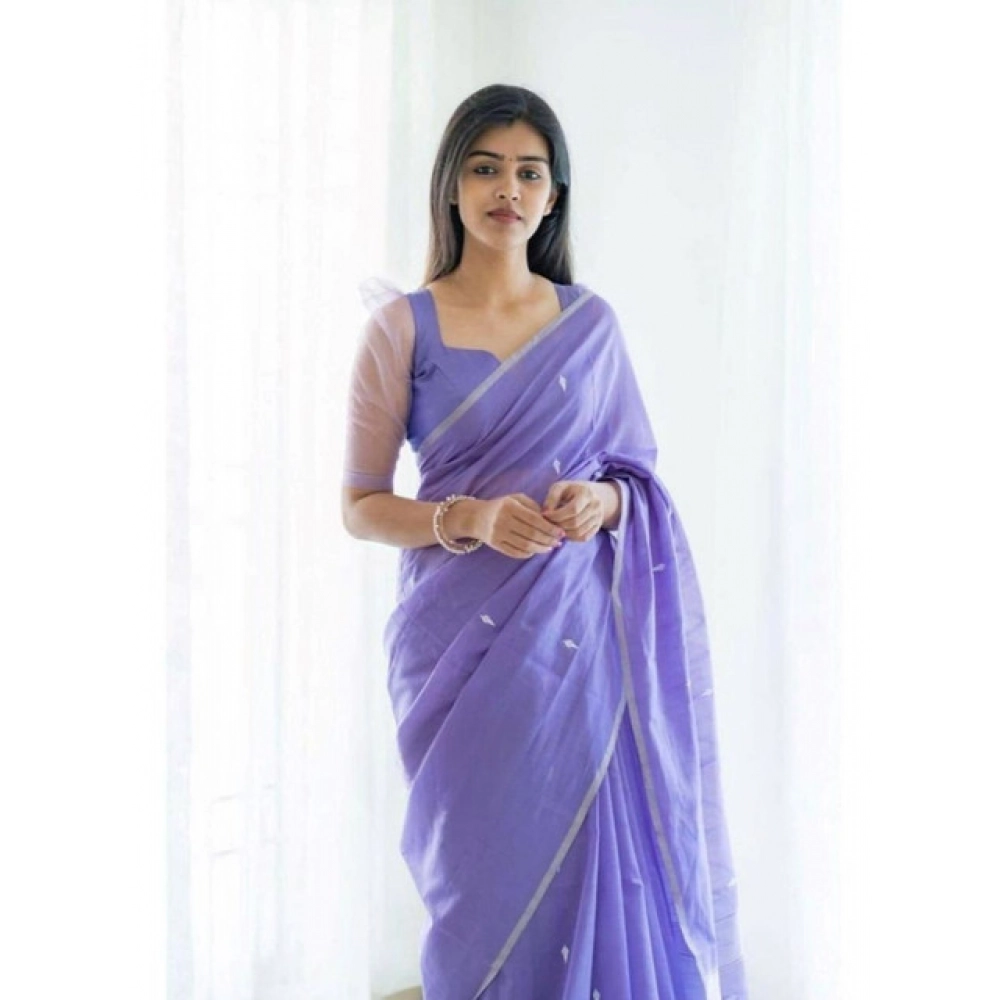 Generic Women's Soft Litchi Silk Jacquard Work Saree With Unstitched Blouse 5.5Mtr (Purple)