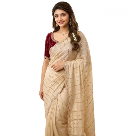 Generic Women's Star Georgette Embroidered Saree With Unstitched Blouse 5.5Mtr (Beige) Generic Women's Star Georgette Embroidered Saree With Unstitched Blouse 5.5Mtr (Beige)