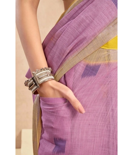 Generic Women's Faux Linen Floral Ready to wear Saree With Unstitched Blouse 5.5Mtr (Lavender)