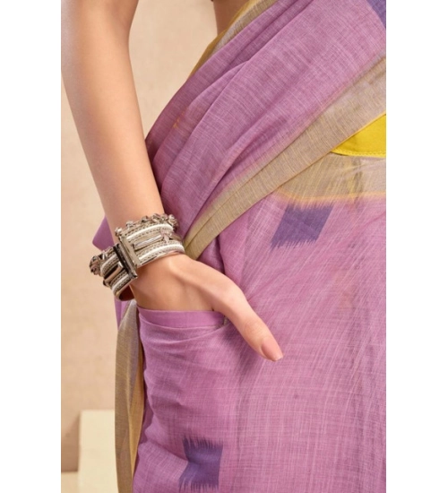 Generic Women's Faux Linen Floral Ready to wear Saree With Unstitched Blouse 5.5Mtr (Lavender)