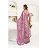 Generic Women's Faux Linen Floral Print Ready to wear Saree With Unstitched Blouse 5.5Mtr (Pink)