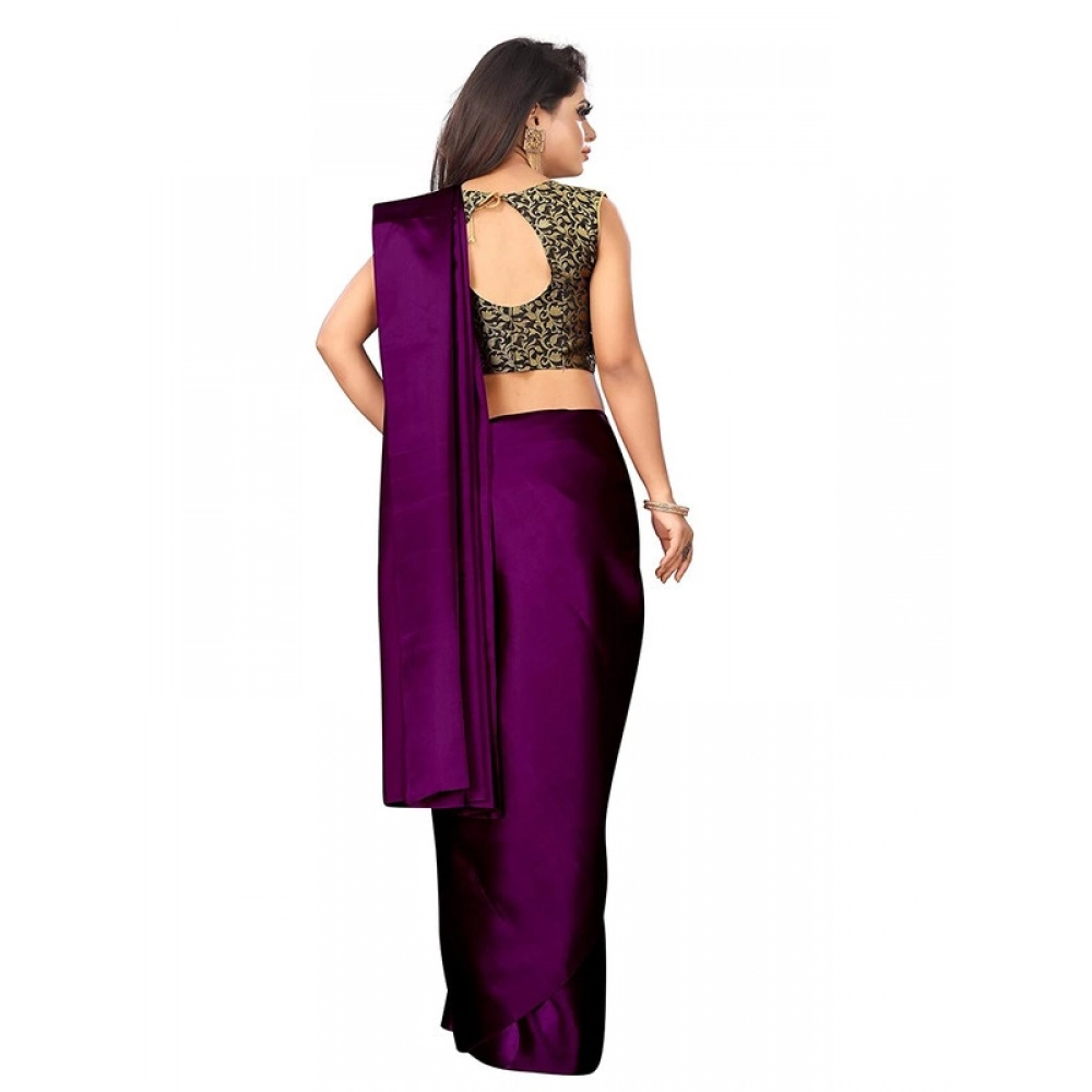 Generic Women's Satin Printed Saree With Unstitched Blouse 5.5Mtr (Wine) Generic Women's Satin Printed Saree With Unstitched Blouse 5.5Mtr (Wine)