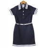 Generic Girl's Denim Lycra Ribbed Elasticated Dress with Belt (Navy Blue-White) Generic Girl's Denim Lycra Ribbed Elasticated Dress with Belt (Navy Blue-White)