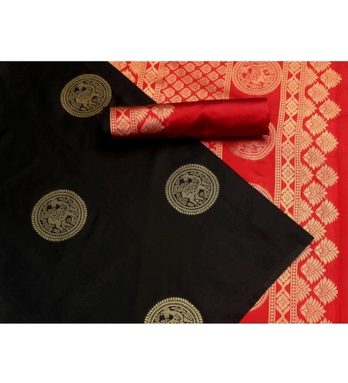 Generic Women's Soft Litchi Silk Jacquard Work Saree With Unstitched Blouse 5.5Mtr (Black) Generic Women's Soft Litchi Silk Jacquard Work Saree With Unstitched Blouse 5.5Mtr (Black)
