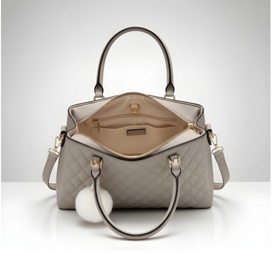 Women's PU Leather Solid Shoulder Zipper Handbag (Grey)