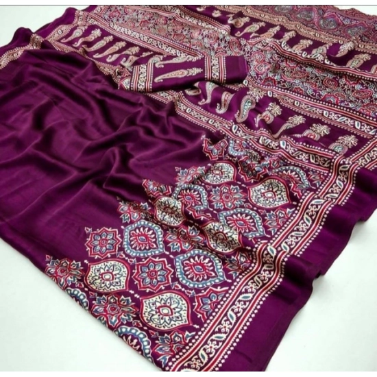 Generic Women's Crepe Printed Saree With Unstitched Blouse 5.5Mtr (Wine) Generic Women's Crepe Printed Saree With Unstitched Blouse 5.5Mtr (Wine)
