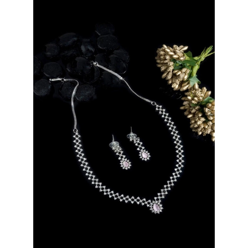 Generic Women's Brass Silver Plated Necklace set (Pink) Generic Women's Brass Silver Plated Necklace set (Pink)
