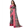 Generic Women's Cotton Silk Floral Printed Saree With Unstitched Blouse 5.5Mtr (Green-Pink)