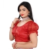 Generic Women's Jimmy Solid Designer Neck Elastic Sleeve Readymade Blouse (Red 38 , Alterable up to 42)-PID65834