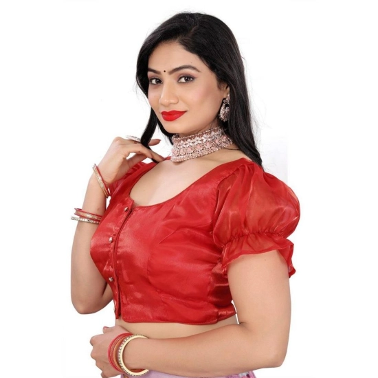 Generic Women's Jimmy Solid Designer Neck Elastic Sleeve Readymade Blouse (Red 38 , Alterable up to 42)-PID65834
