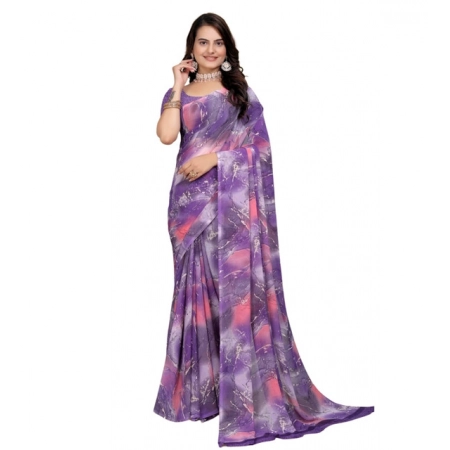 Generic Women's Georgette Printed Saree With Unstitched Blouse 5.5Mtr (Purple-Pink) Generic Women's Georgette Printed Saree With Unstitched Blouse 5.5Mtr (Purple-Pink)