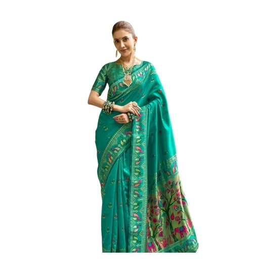Generic Women's Silk Blend Woven Saree With Unstitched Blouse 5.5 Mtr (Green)