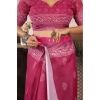 Generic Women's Faux Linen Floral Print Ready to wear Saree With Unstitched Blouse 5.5Mtr (Pink)