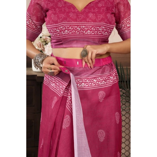 Generic Women's Faux Linen Floral Print Ready to wear Saree With Unstitched Blouse 5.5Mtr (Pink) Generic Women's Faux Linen Floral Print Ready to wear Saree With Unstitched Blouse 5.5Mtr (Pink)