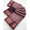 Generic Women's Cotton Blend Printed Saree With Unstitched Blouse 5.5Mtr (Wine)
