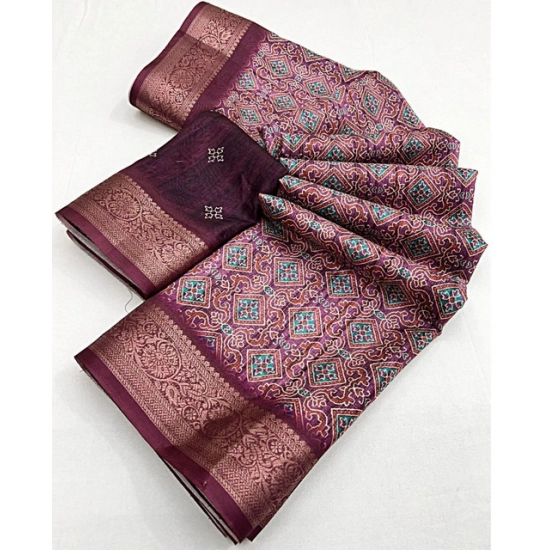 Generic Women's Cotton Blend Printed Saree With Unstitched Blouse 5.5Mtr (Wine) Generic Women's Cotton Blend Printed Saree With Unstitched Blouse 5.5Mtr (Wine)