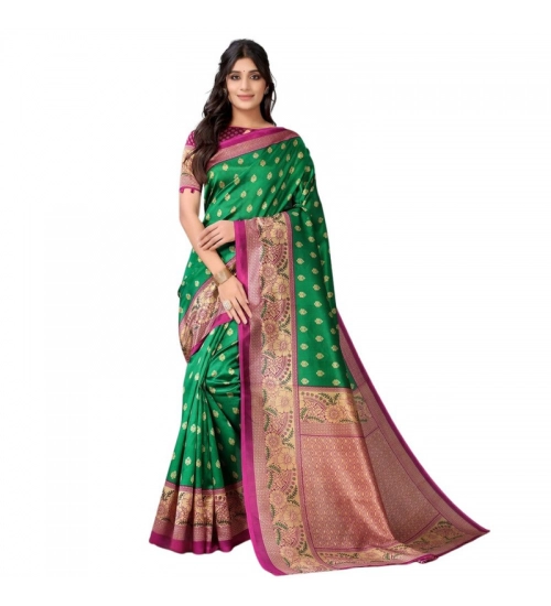 Generic Women's Litchi silk Printed Saree With Unstitched Blouse  5-6 Mtrs (Green)