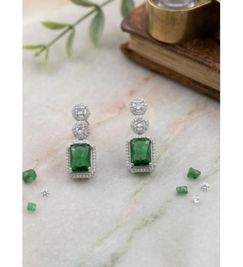 Generic Women's Brass Silver Plated Drop Earrings (Green)