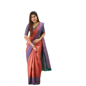 Generic Women's Soft Lichi Silk Printed Saree With Unstitched Blouse 5.5Mtr (Orange)
