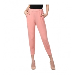 Generic Women's Polyester Solid Elasticated Trousers (Pink)
