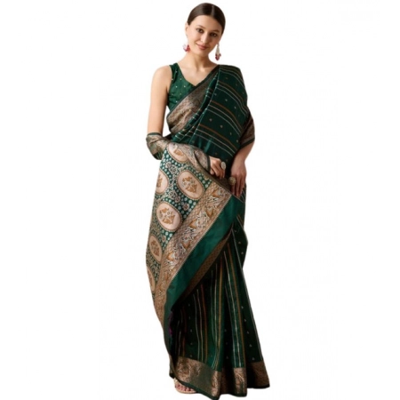 Generic Women's Soft Silk Jacquard Saree With Unstitched Blouse 5.5Mtr (Green)